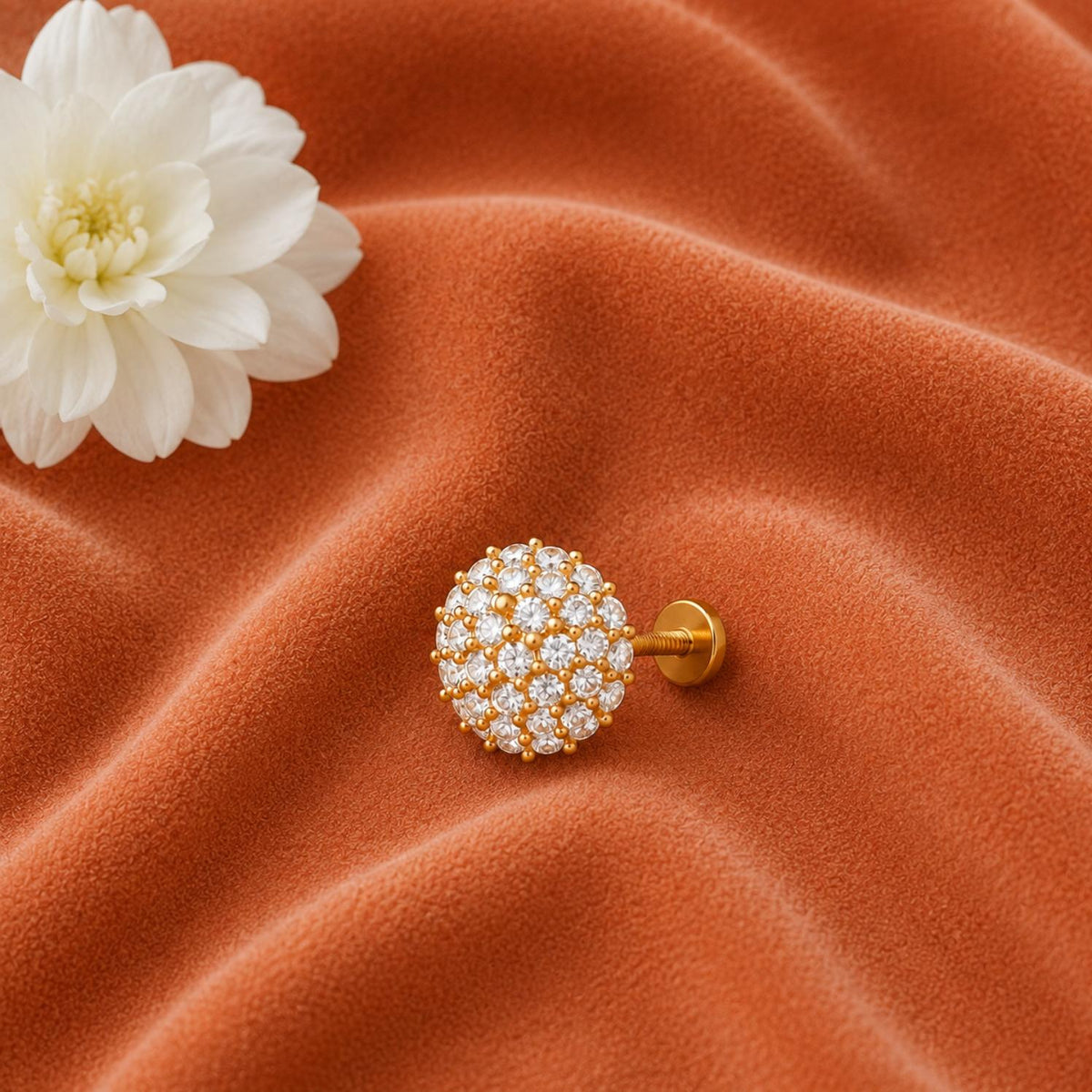 White CZ Cluster Dome Nose Pin – Gold Plated Sterling Silver