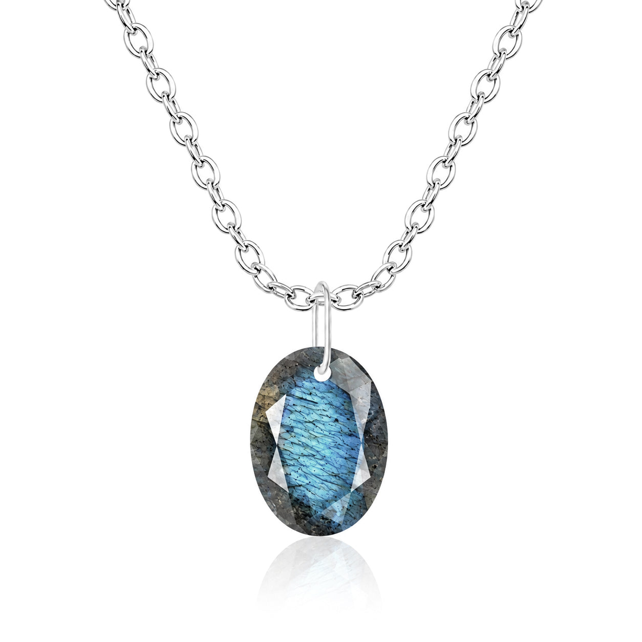 Oval Labradorite Solitaire Necklace - 925 sterling Silver