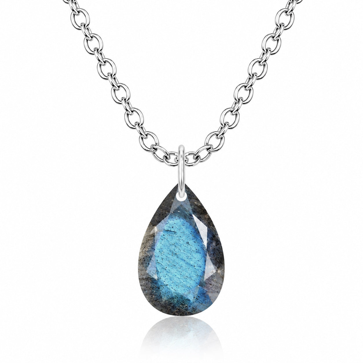 Pear Labradorite Solitaire Necklace - 925 sterling Silver