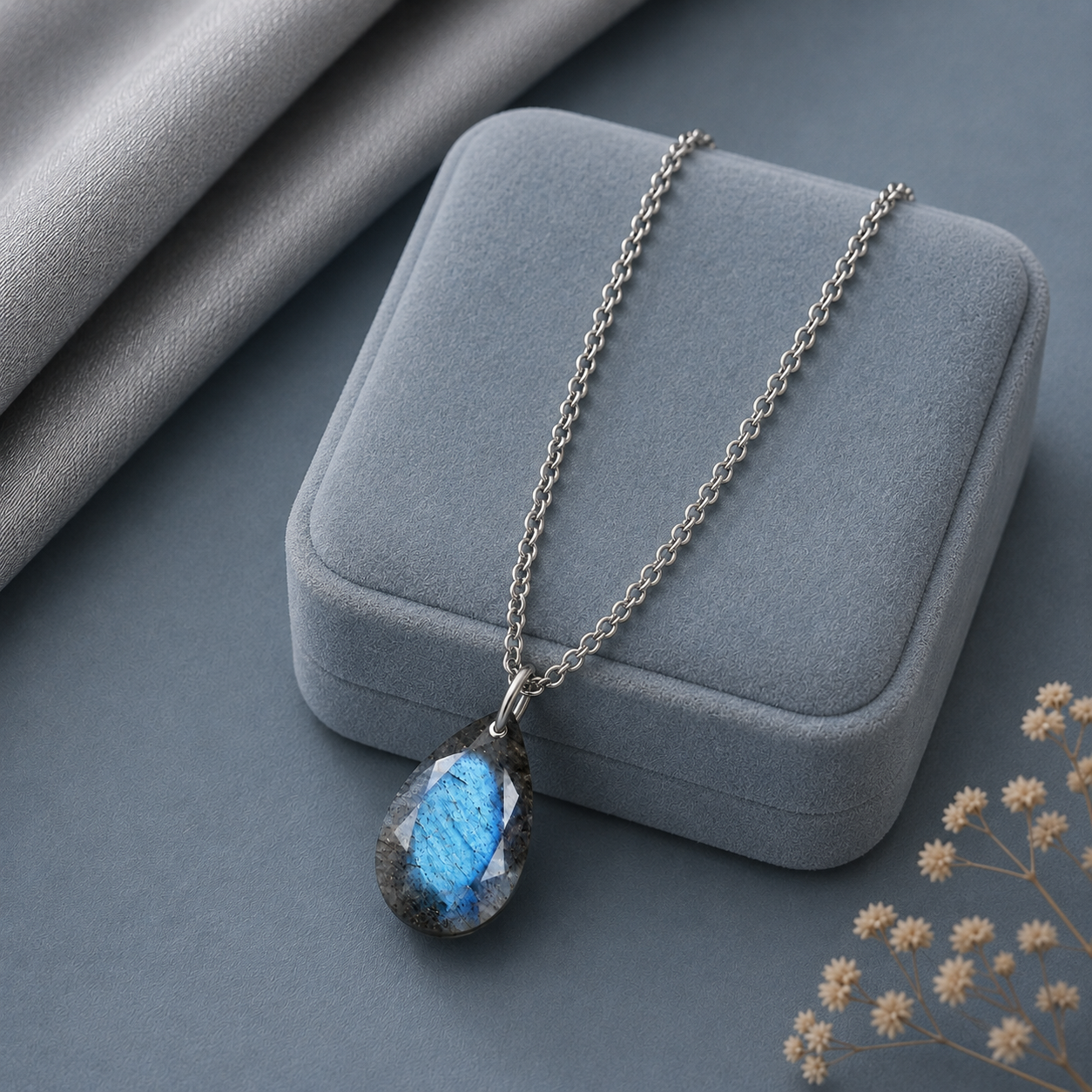 Pear Labradorite Solitaire Necklace - 925 sterling Silver