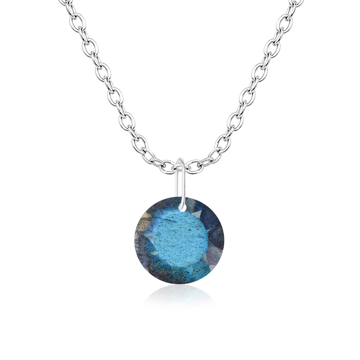 Round Labradorite Solitaire Necklace - 925 sterling Silver