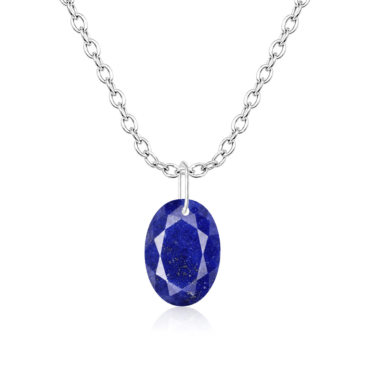 Oval Lapis Solitaire Necklace - 925 sterling Silver
