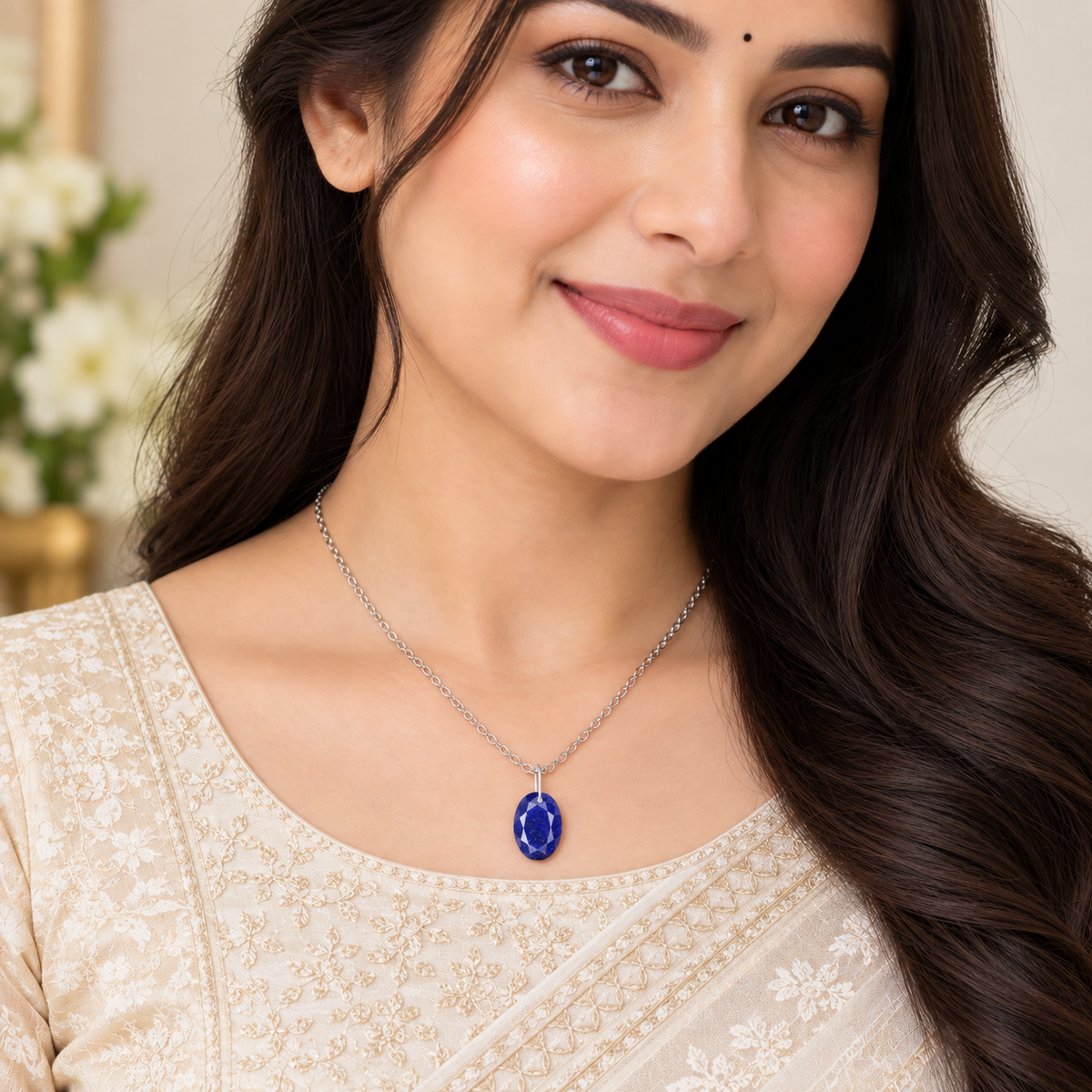 Oval Lapis Solitaire Necklace - 925 sterling Silver