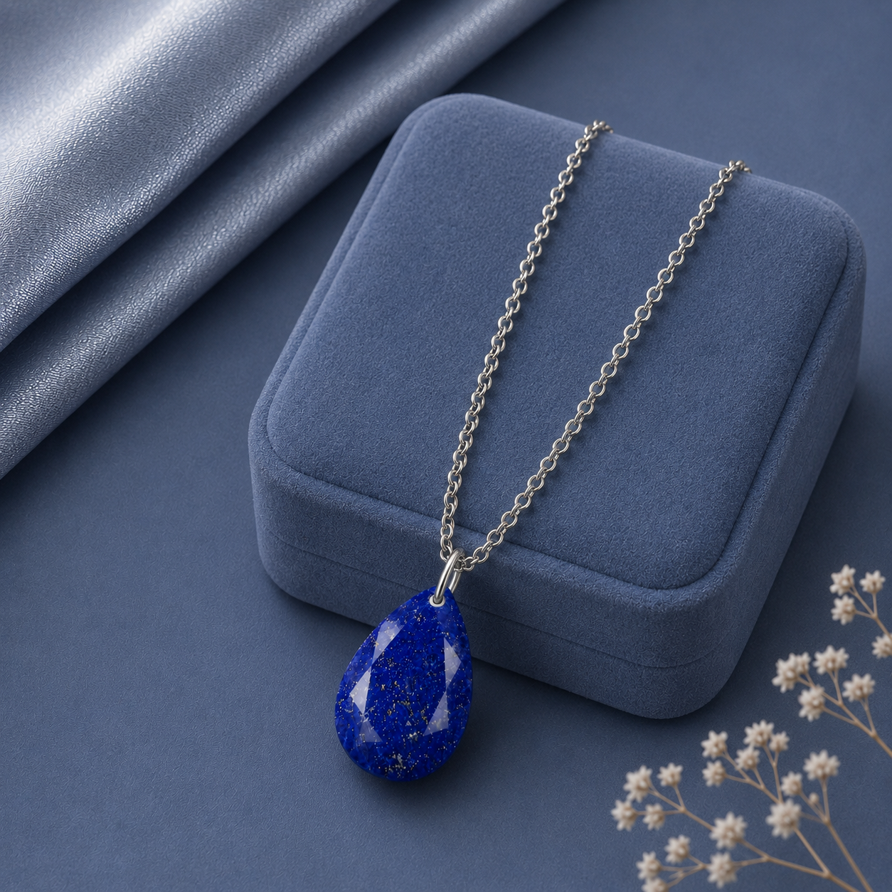 Pear Lapis Solitaire Necklace - 925 sterling Silver