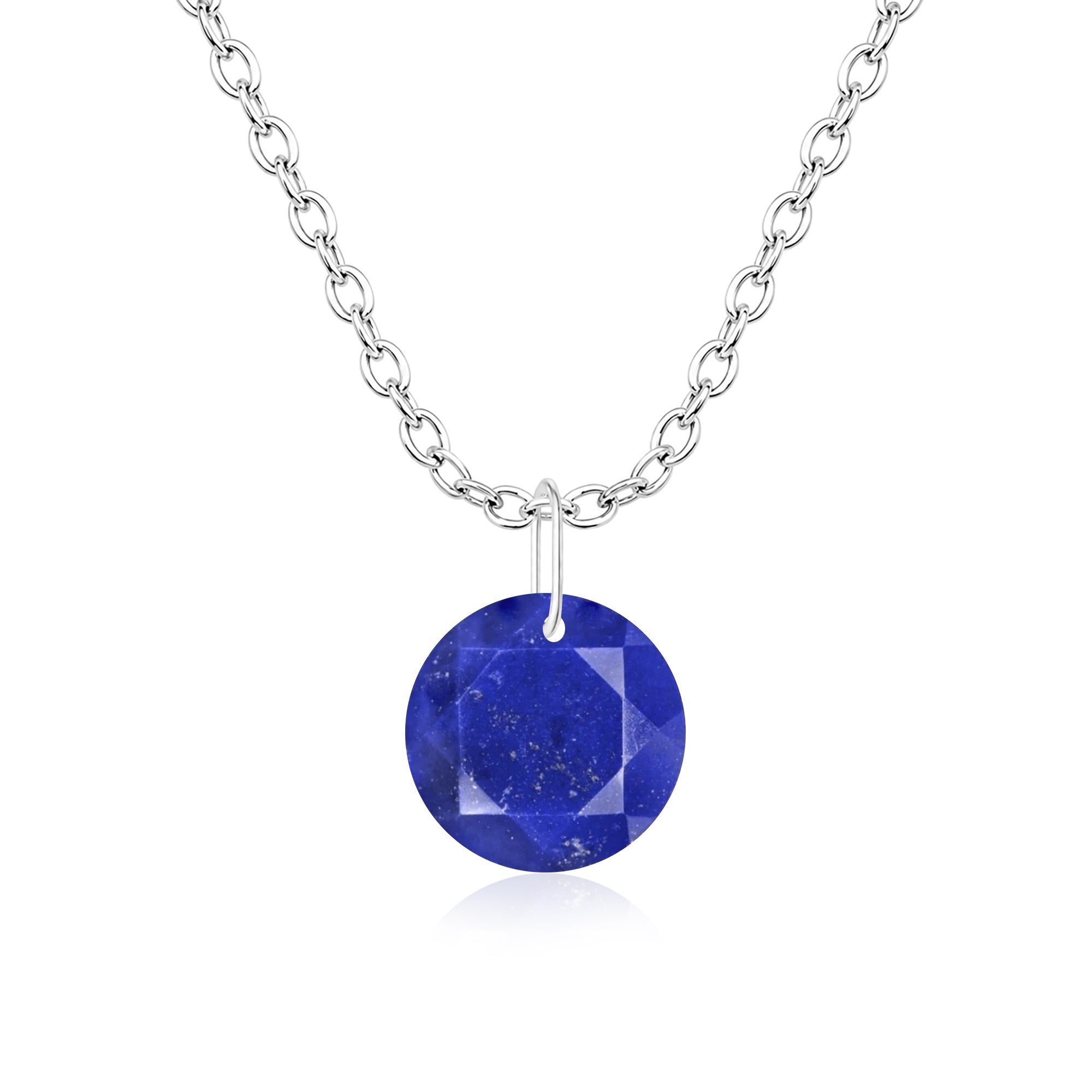 Round Lapis Solitaire Necklace - 925 sterling Silver