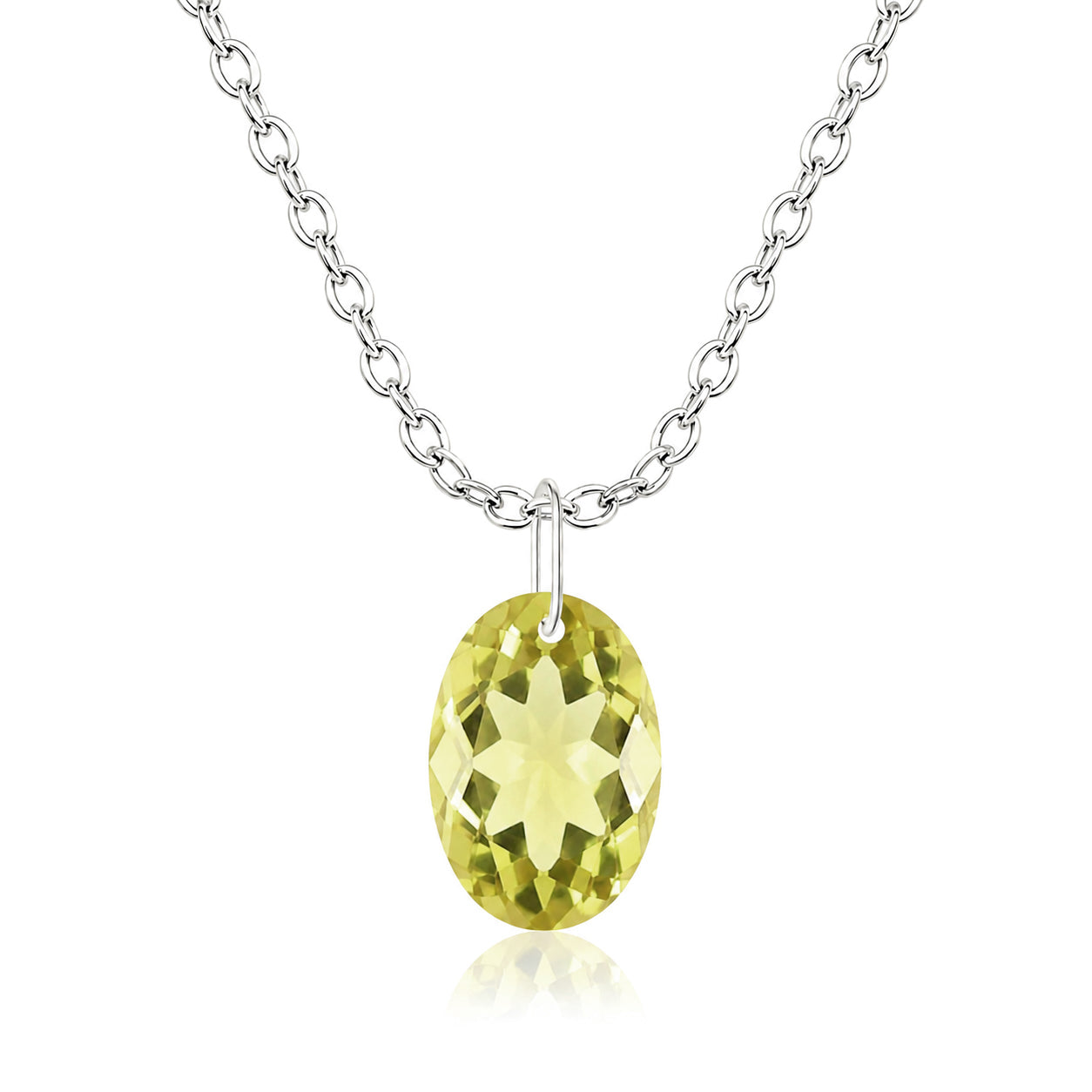 Oval Lemon Quartz Solitaire Necklace - 925 sterling Silver