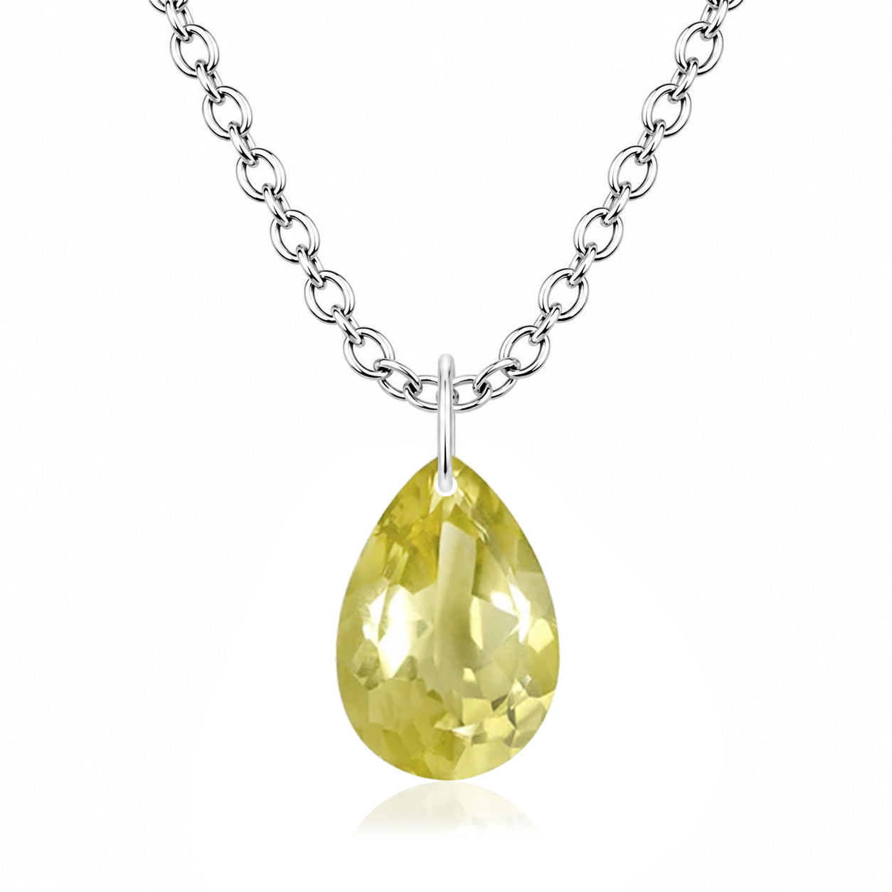 Pear Lemon Quartz Solitaire Necklace - 925 sterling Silver