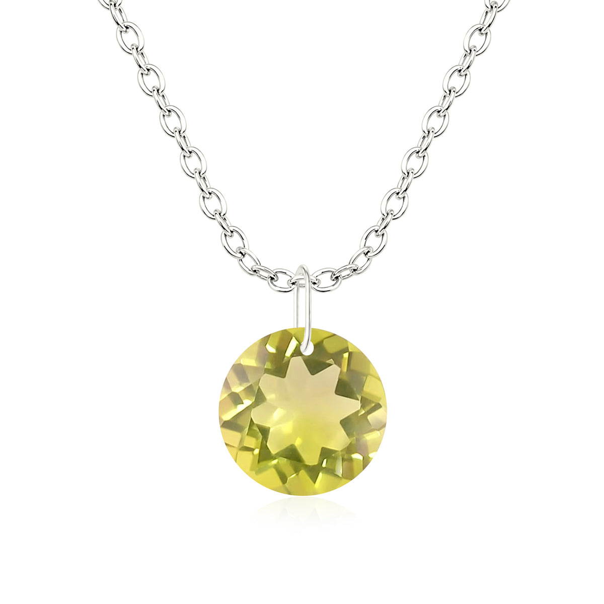 Round Lemon Quartz Solitaire Necklace - 925 sterling Silver