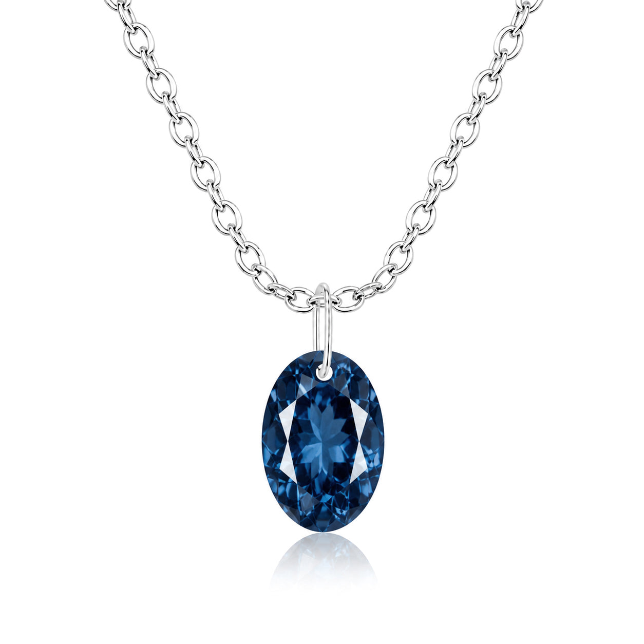 Oval London Blue Topaz Solitaire Necklace - 925 sterling Silver