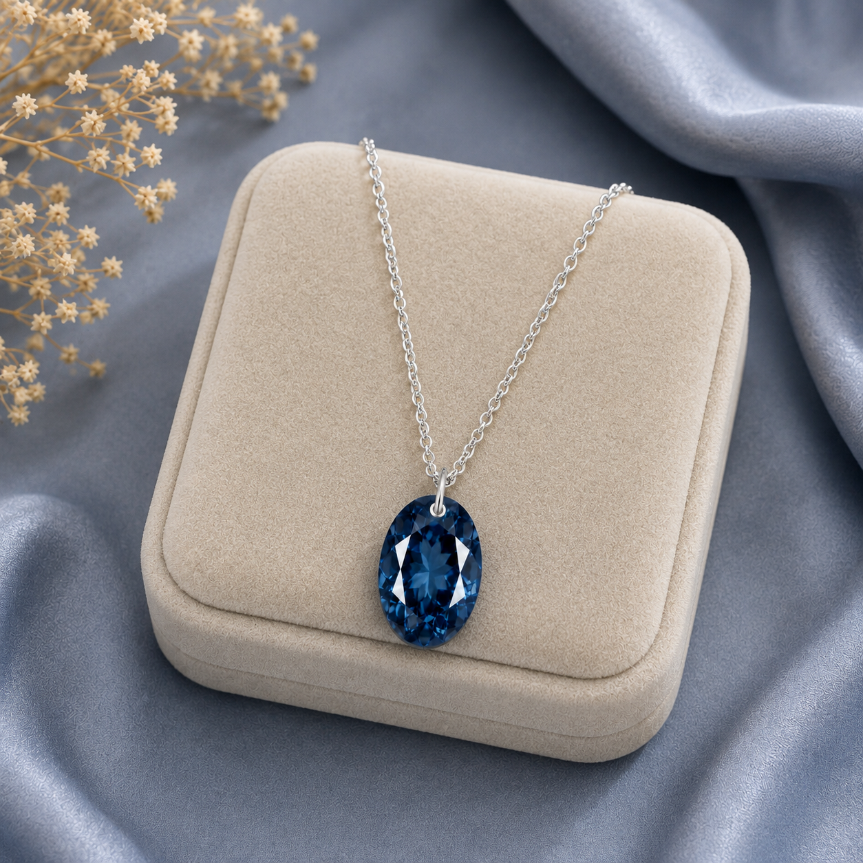 Oval London Blue Topaz Solitaire Necklace - 925 sterling Silver
