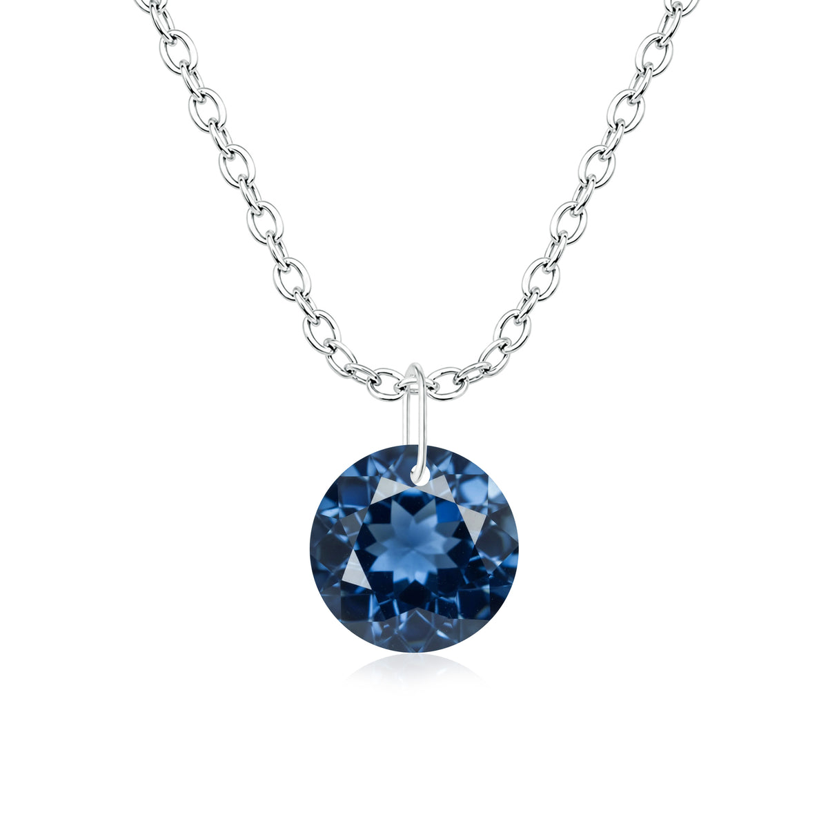 Round London Blue Topaz Solitaire Necklace - 925 sterling Silver