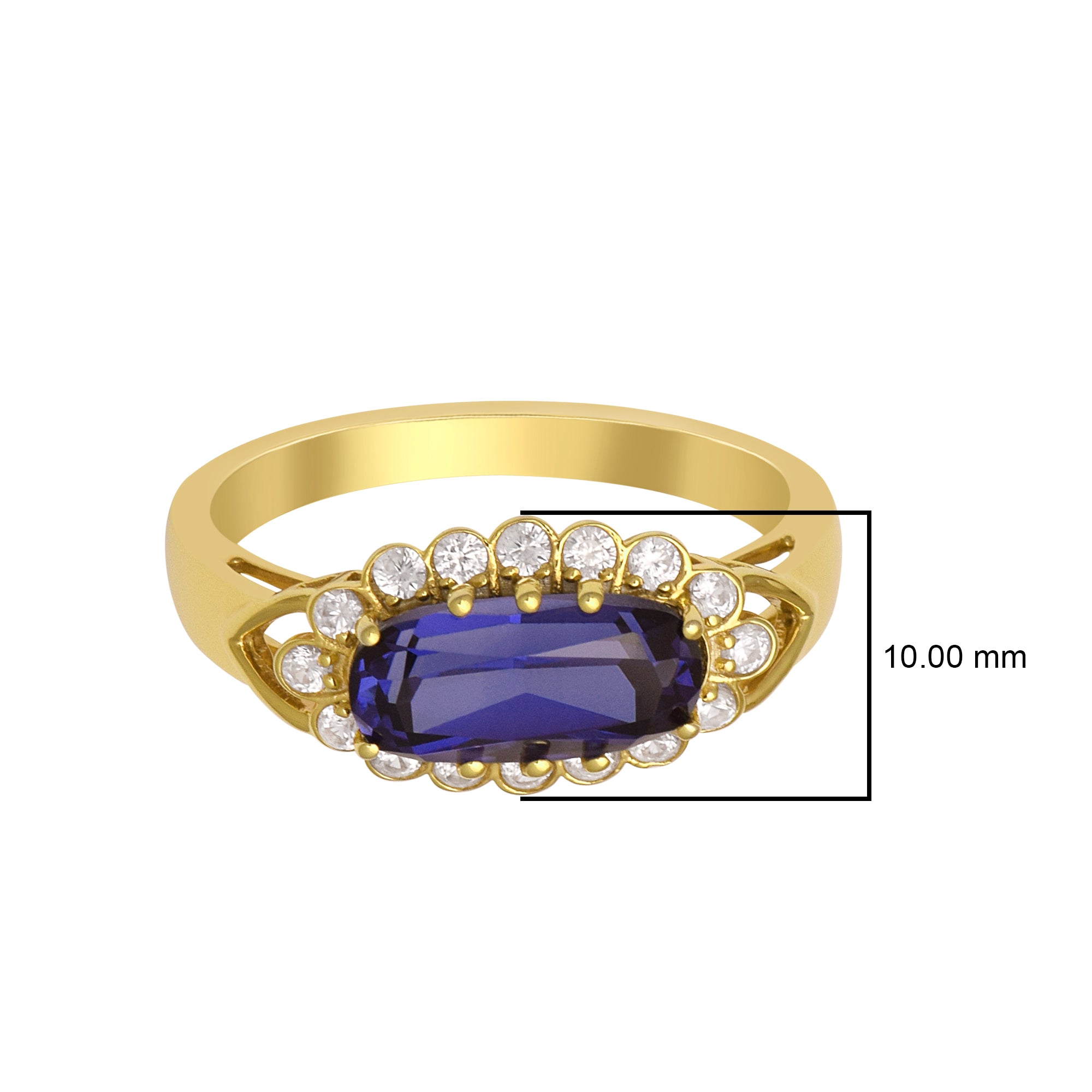 Blue Sapphire Octagon Classic Halo Ring  – Sterling Silver Yellow Plated