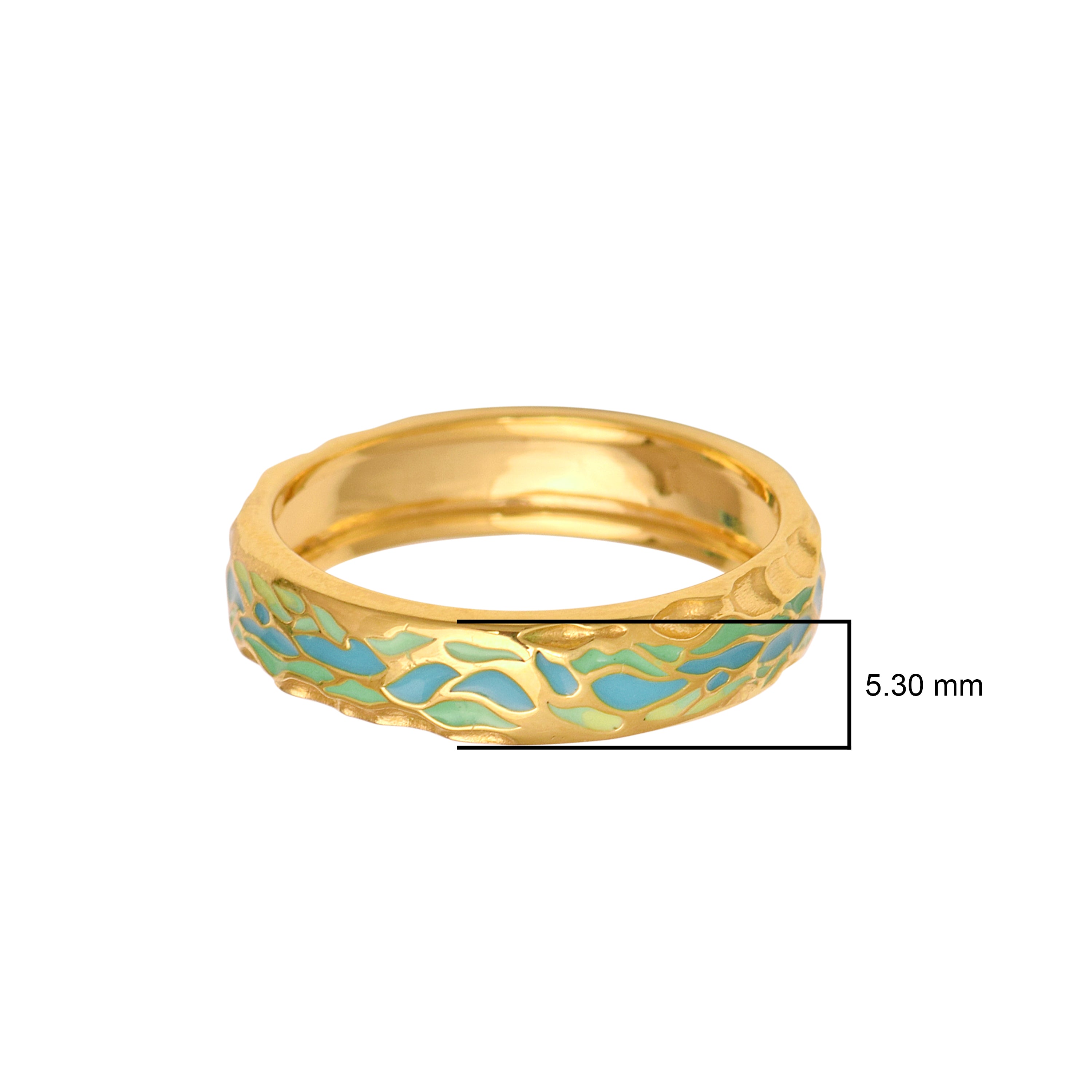 Textured Leaf Motif Turquoise Enamel Band – Sterling Silver
