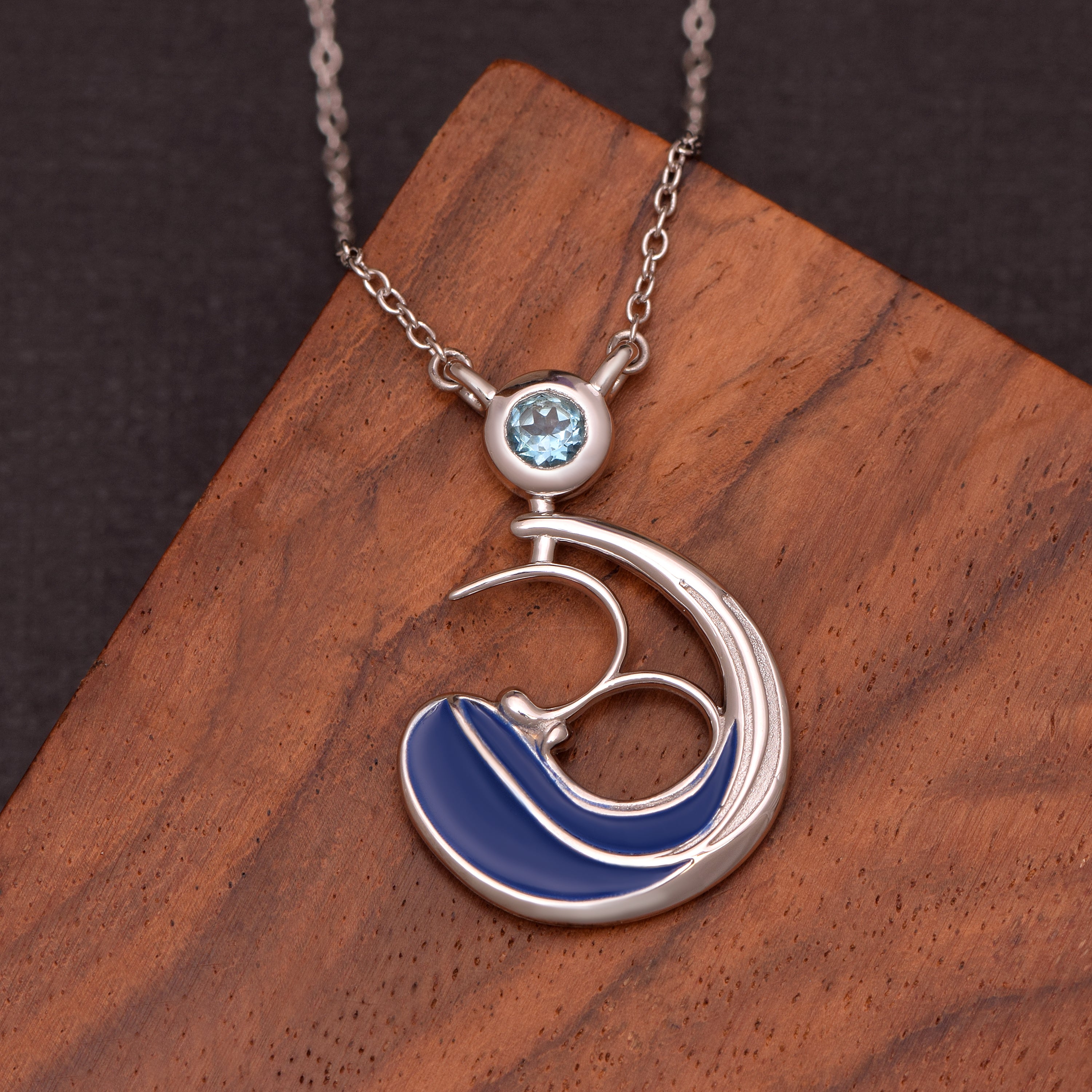 Artistic Swirl with Navy Enamel Necklace – Sterling Silver