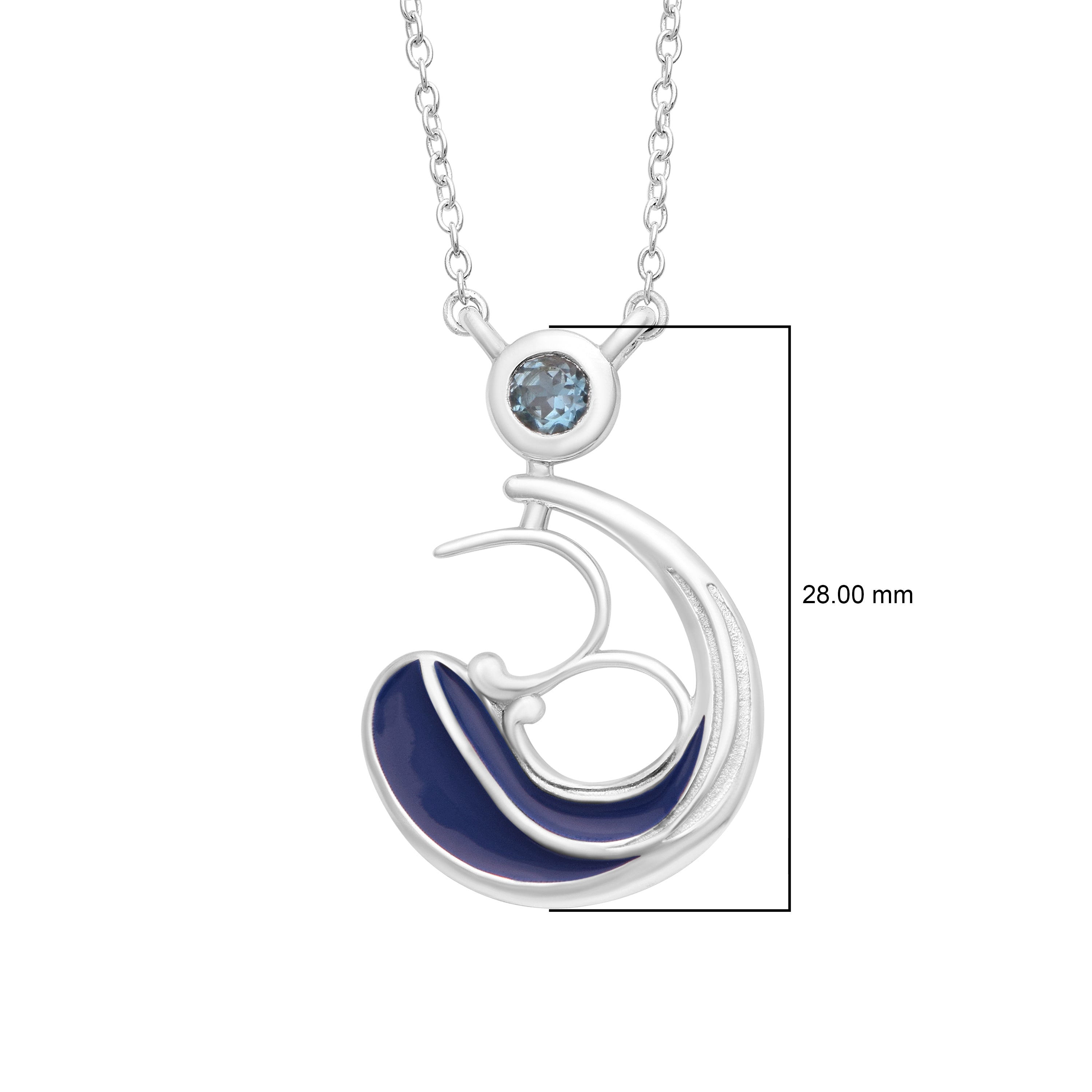 Artistic Swirl with Navy Enamel Necklace – Sterling Silver