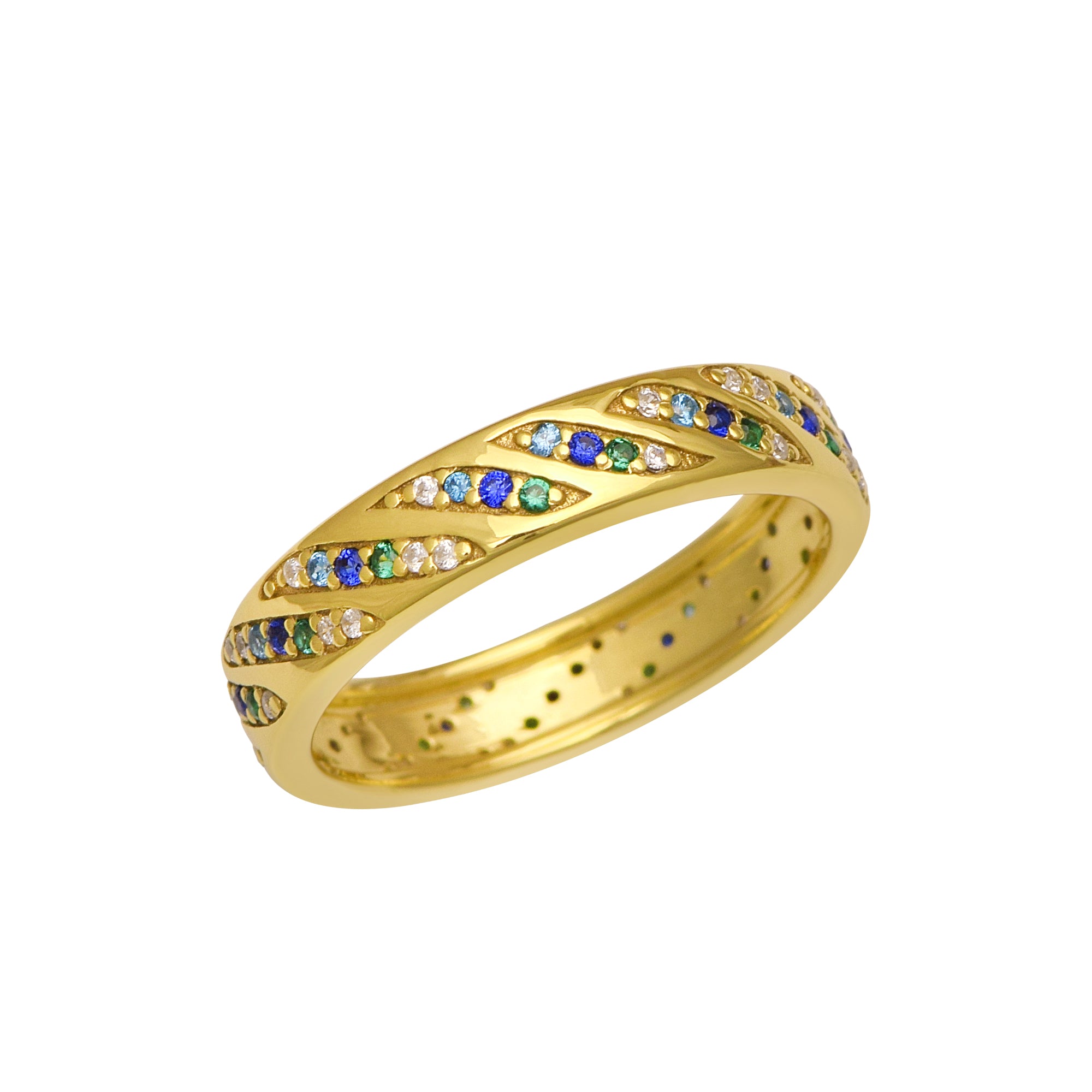 Multi-Stone Band Ring  – Sterling Silver Yellow Plated