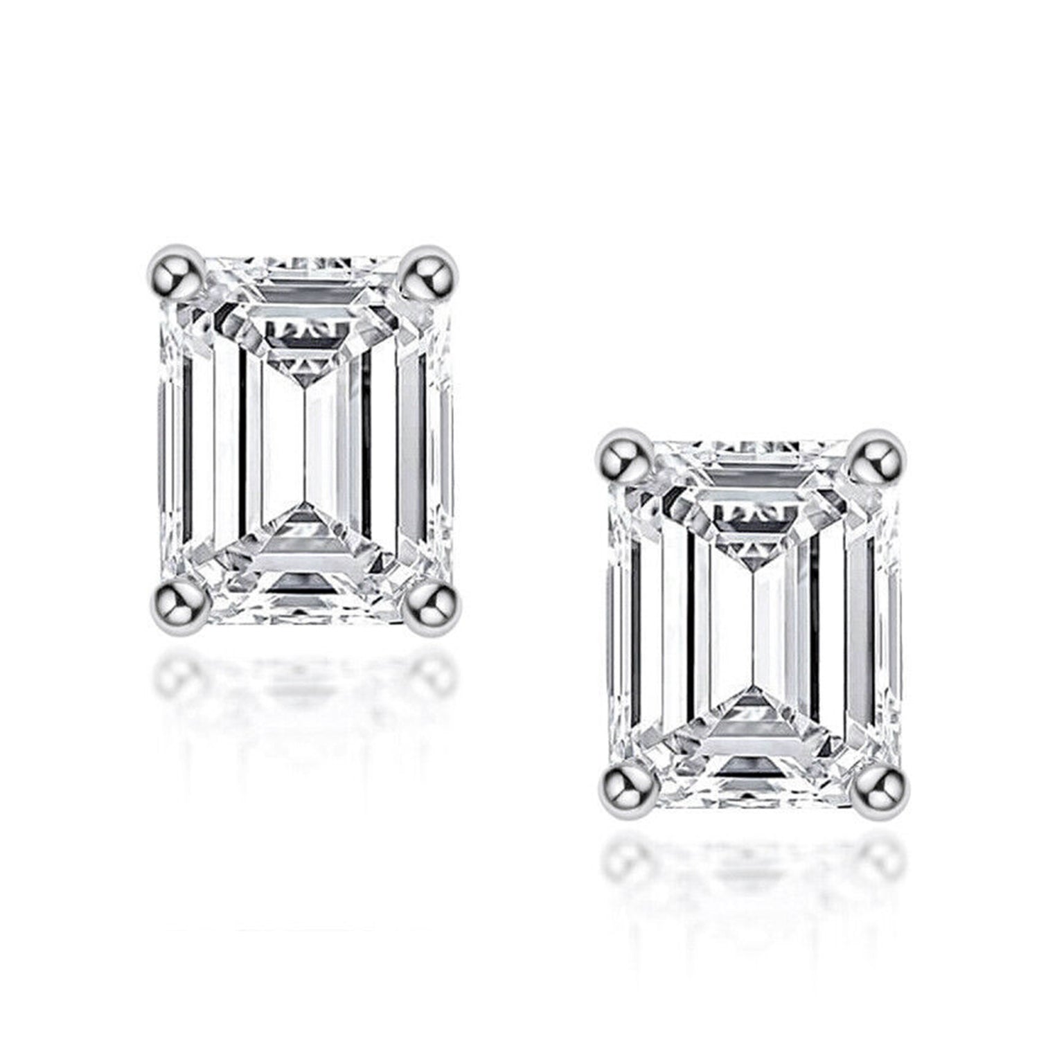 Octagon White Cubic Zirconia Stud Earrings - Sterling Silver
