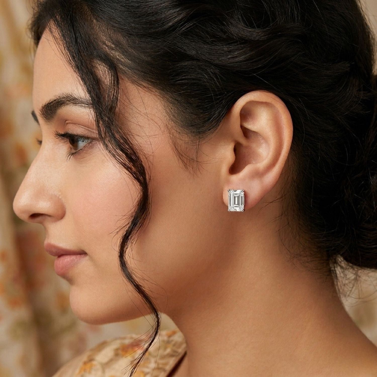 Octagon White Cubic Zirconia Stud Earrings - Sterling Silver