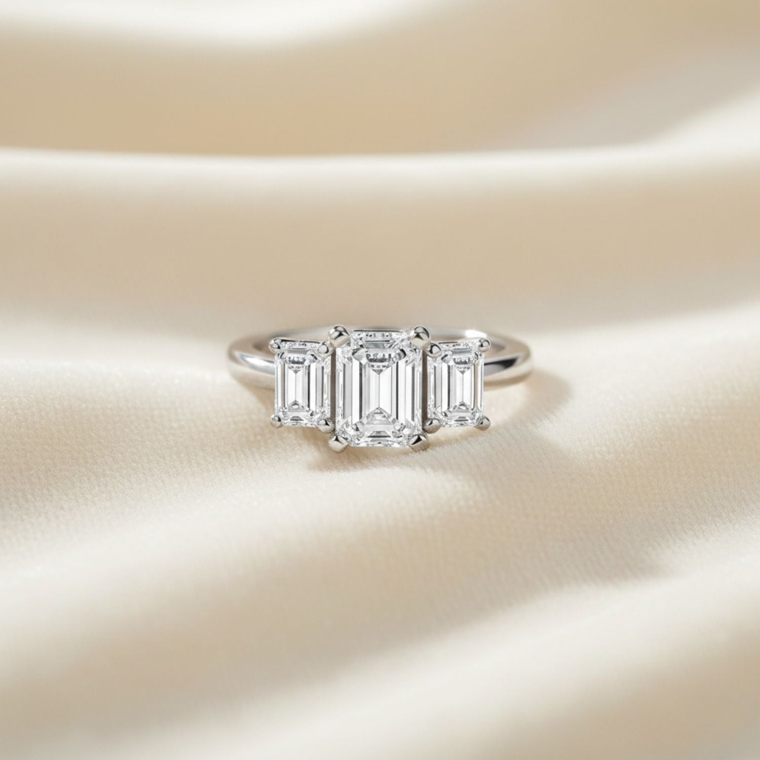 White Cubic Zirconia 3-Stone Ring - Sterling Silver