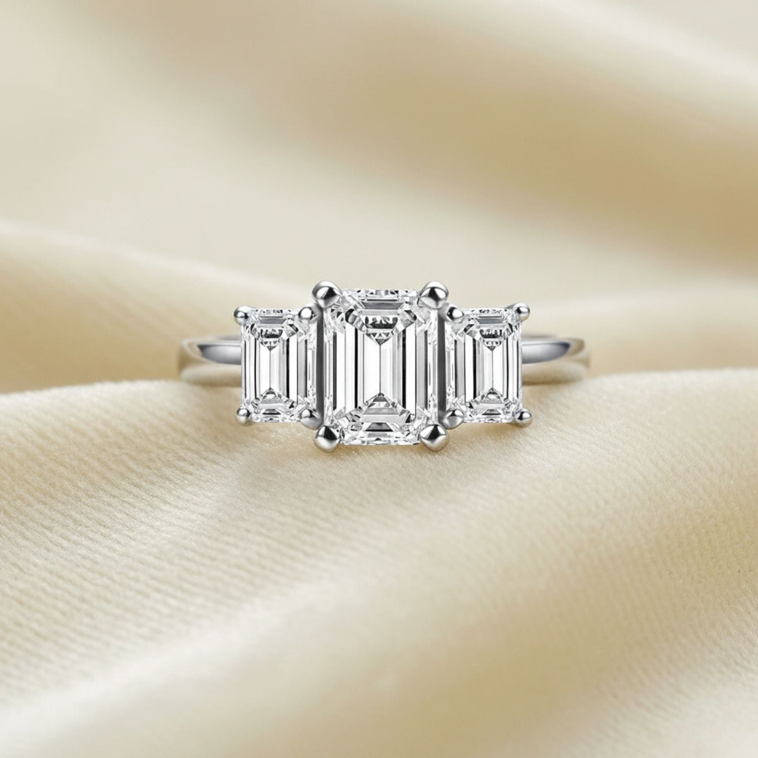 White Cubic Zirconia 3-Stone Ring - Sterling Silver