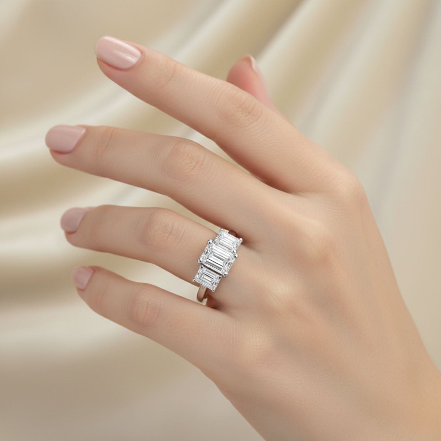 White Cubic Zirconia 3-Stone Ring - Sterling Silver