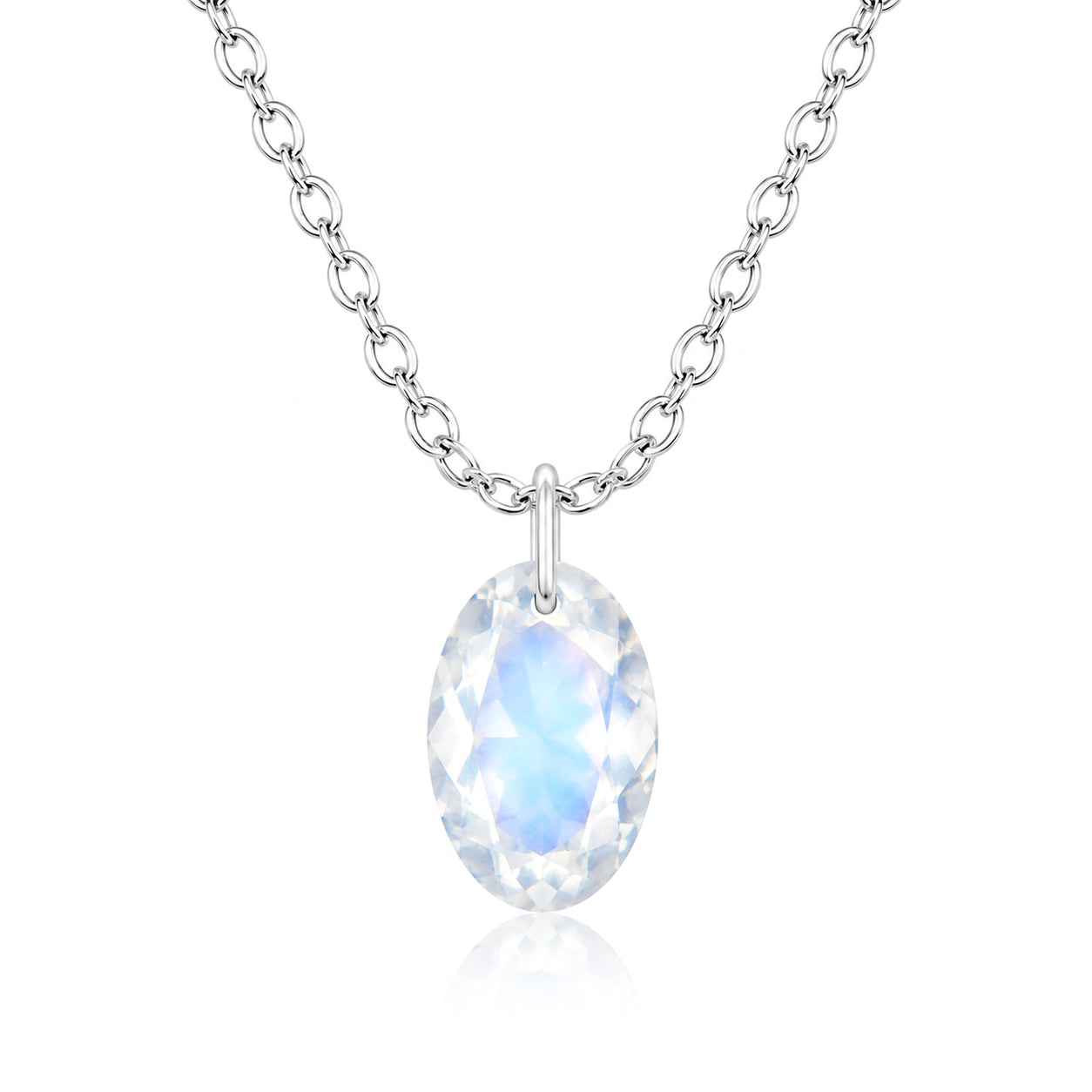 Oval Moonstone Solitaire Necklace - 925 sterling Silver