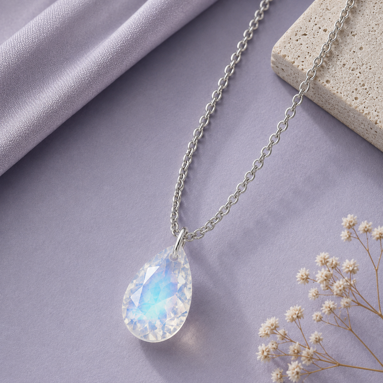 Pear Moonstone Solitaire Necklace - 925 sterling Silver