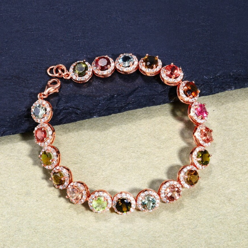 Multi Tourmaline Tennis Bracelet – 925 Sterling Silver
