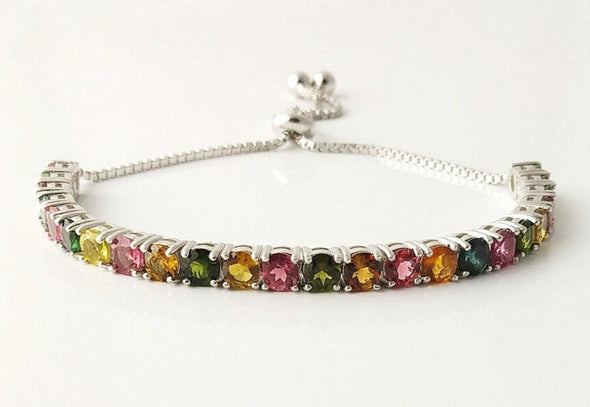 Multi Tourmaline Tennis Bracelet – 925 Sterling Silver