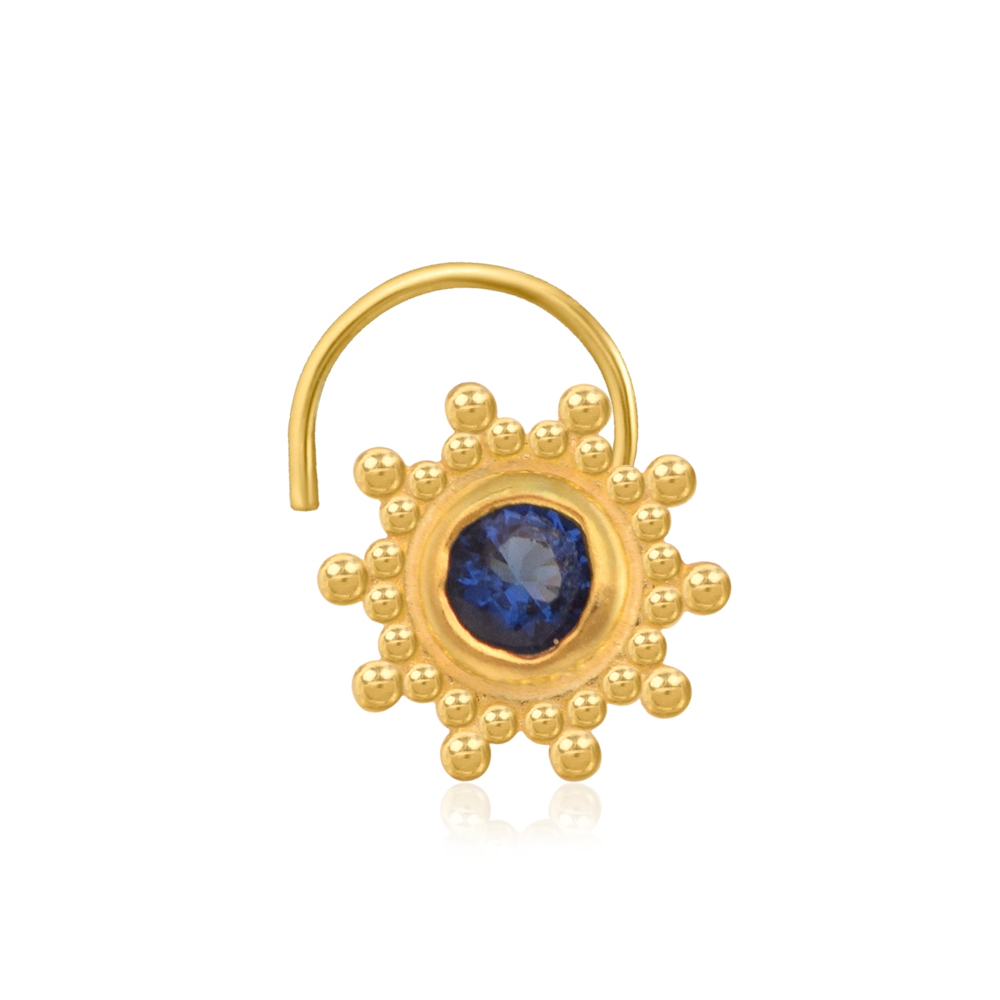 Multi Stone Sunburst Floral Design Nose Pin - Gold Plated 925 Silver