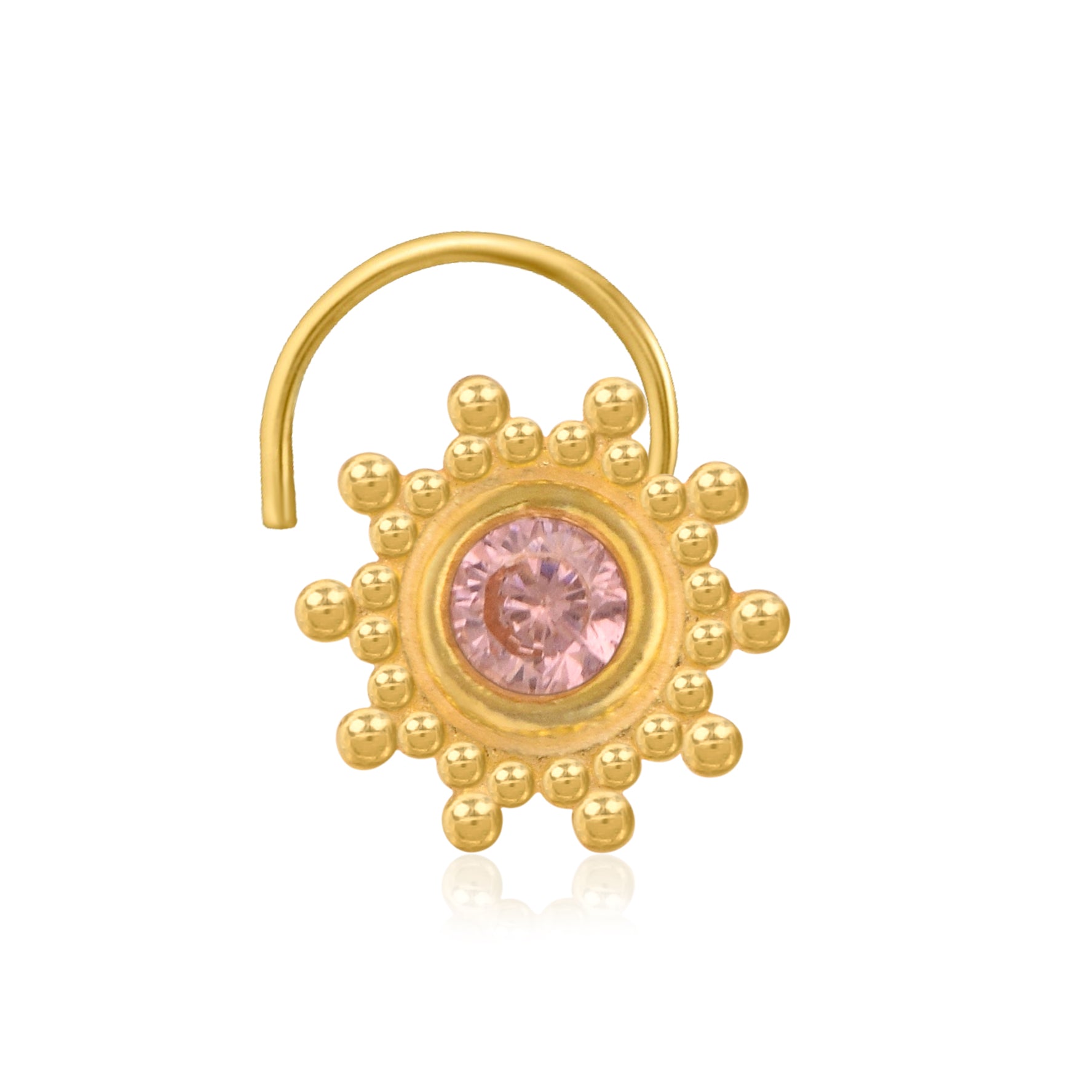 Multi Stone Sunburst Floral Design Nose Pin - Gold Plated 925 Silver