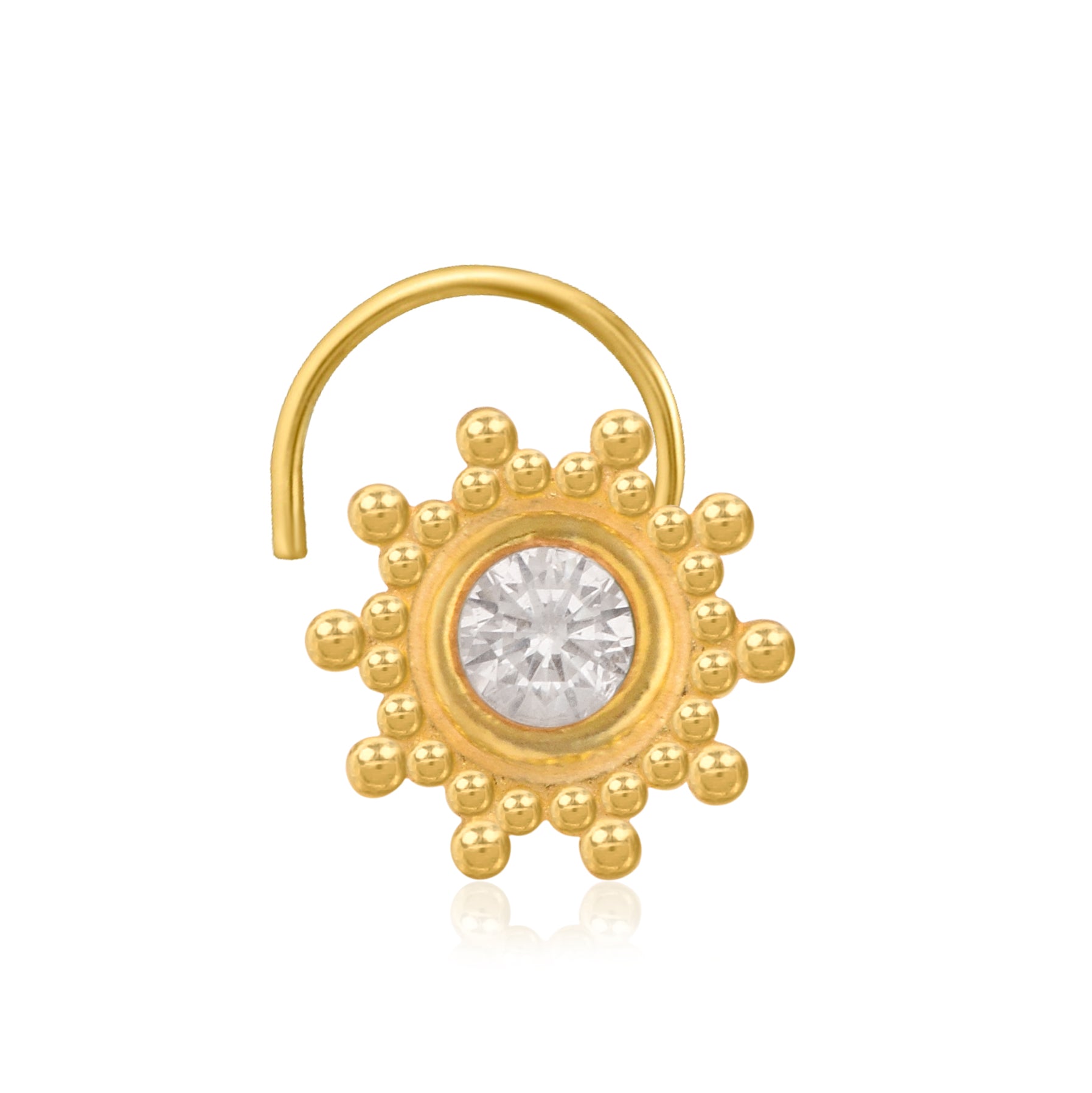 Multi Stone Sunburst Floral Design Nose Pin - Gold Plated 925 Silver