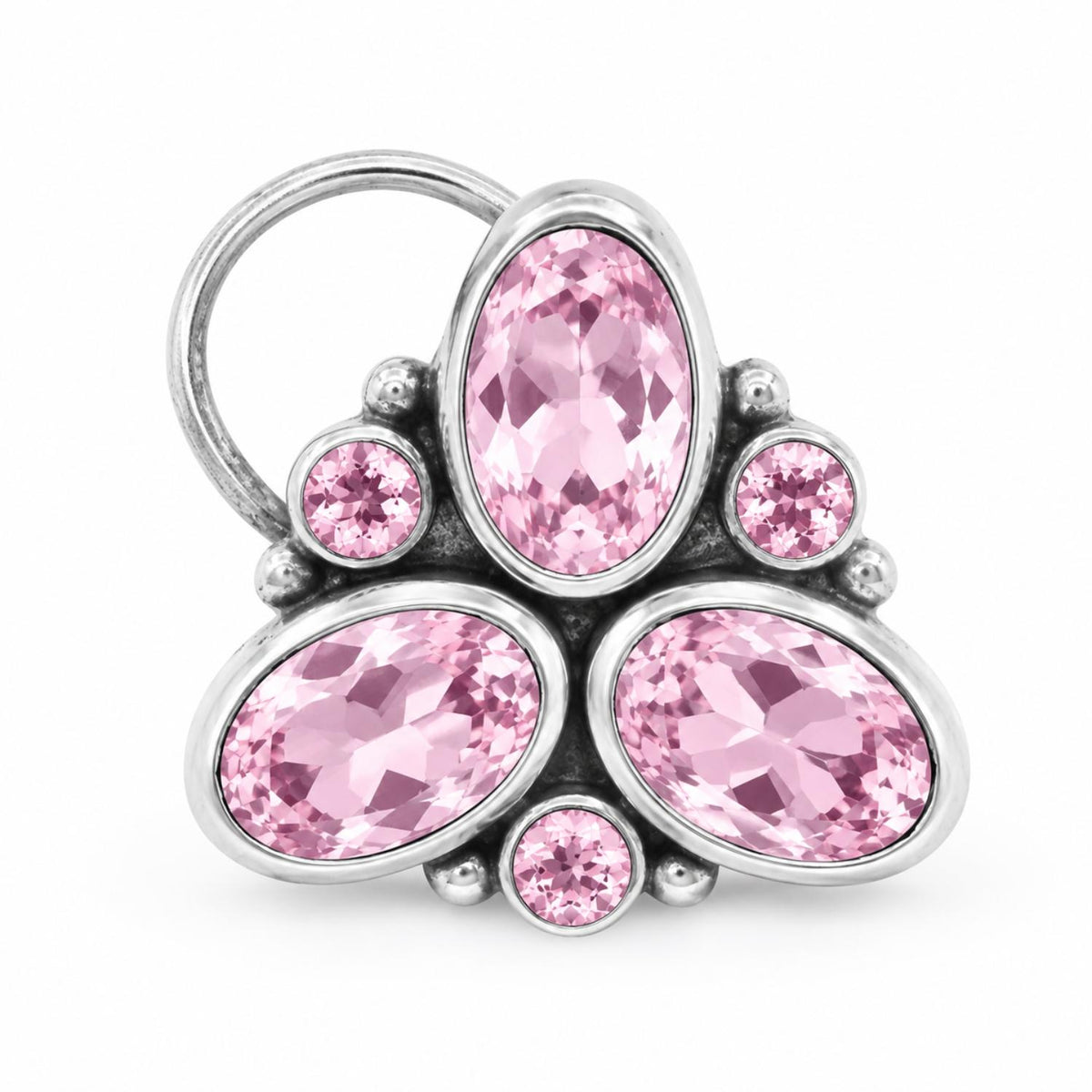 Pink Trio Gemstone Nose Pin – Sterling Silver