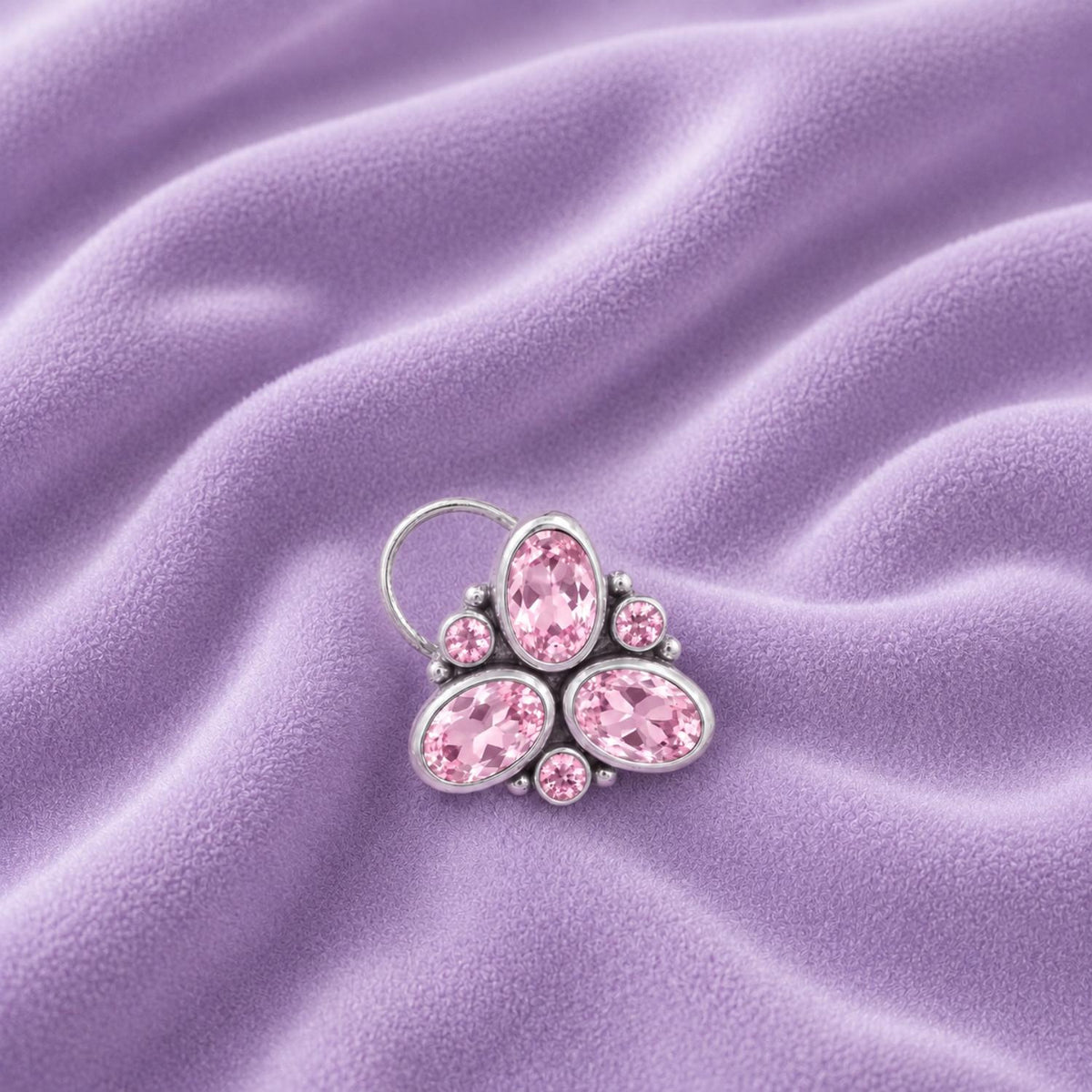 Pink Trio Gemstone Nose Pin – Sterling Silver