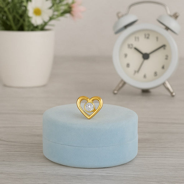White CZ Center Heart Shape Nose Pin - Sterling Silver Gold-Plated