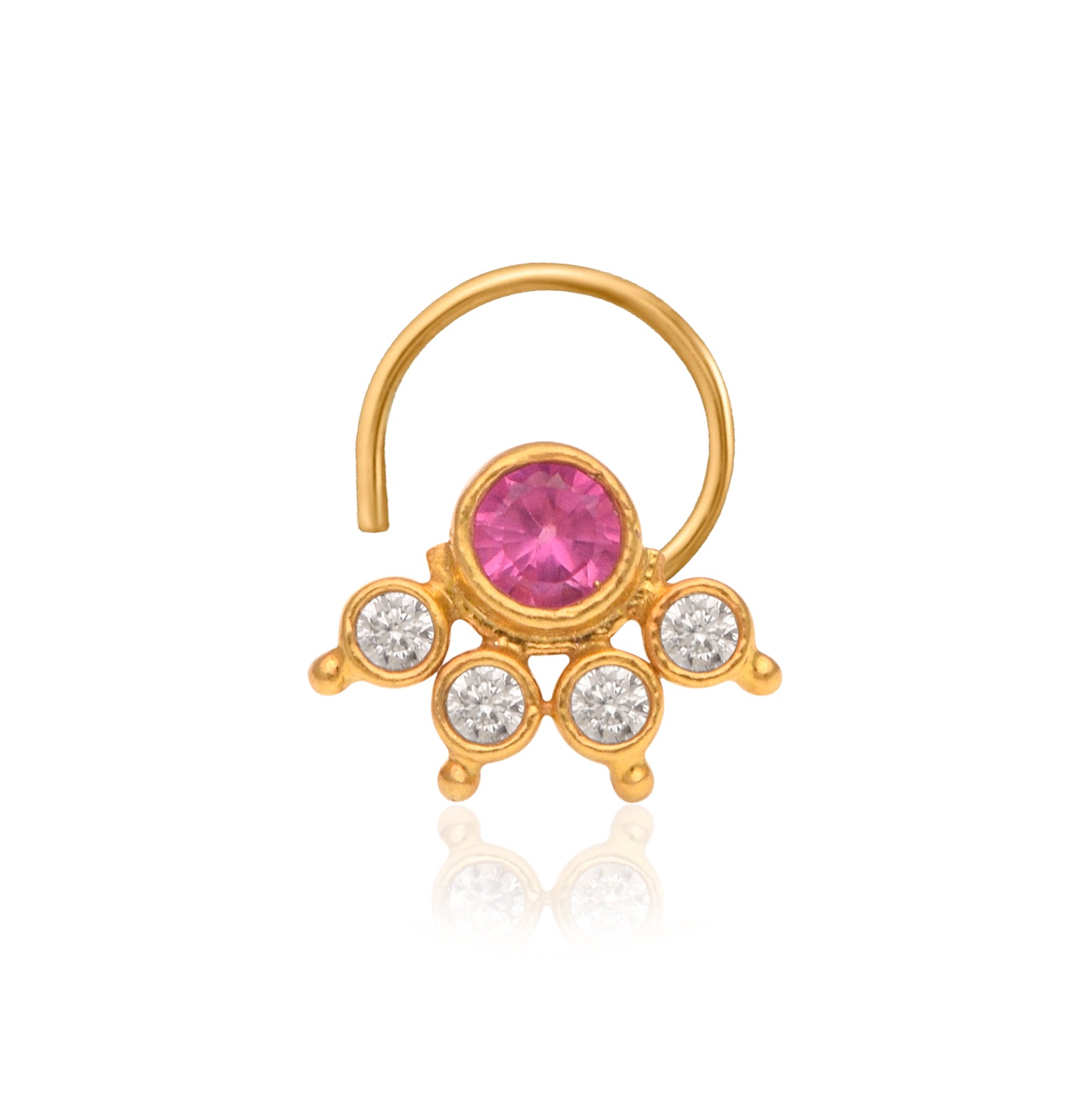 Multi Stone Nose Floral Nose pin – Gold Plated 925 Sterling Silver