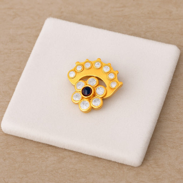 Blue Sapphire & White CZ Floral Crown Motif Nose - Sterling Silver Gols Plated