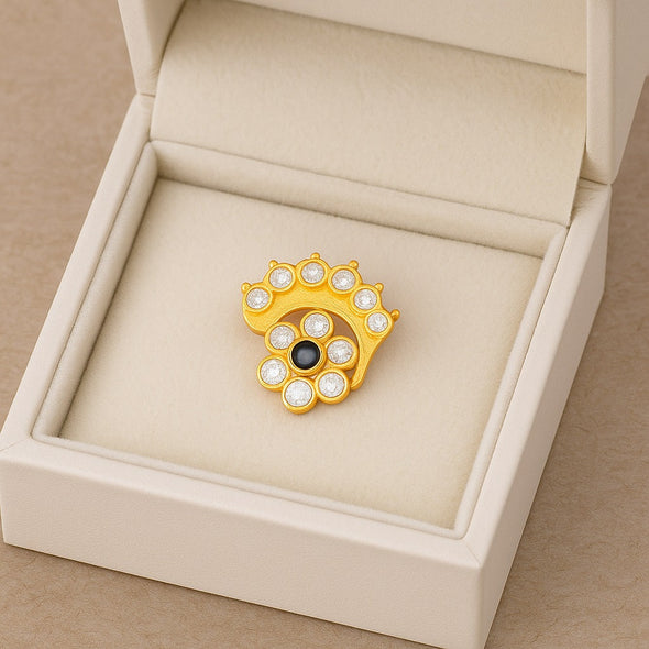 Blue Sapphire & White CZ Floral Crown Motif Nose - Sterling Silver Gols Plated