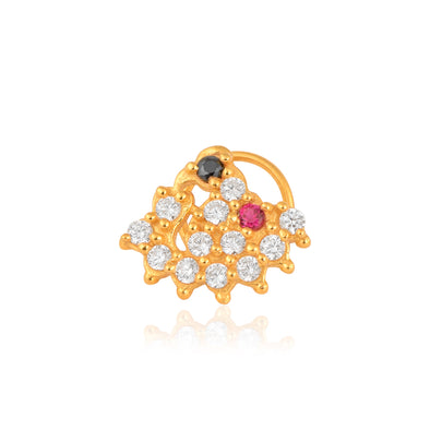 Multicolor CZ in Floral Net Motif Cluster Nose Pin - Sterling Silver Gold Plated