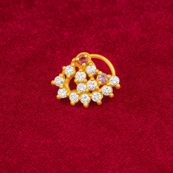 White, Pink & Violet CZ Floral Net Cluster Nose Pin - Sterling Silver Gold Plated