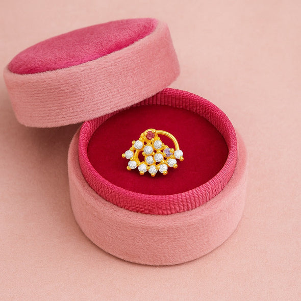 White, Pink & Violet CZ Floral Net Cluster Nose Pin - Sterling Silver Gold Plated