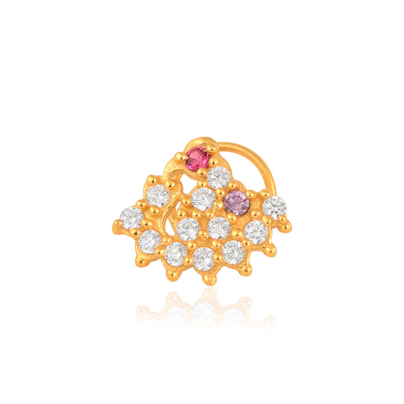 White, Pink & Violet CZ Floral Net Cluster Nose Pin - Sterling Silver Gold Plated