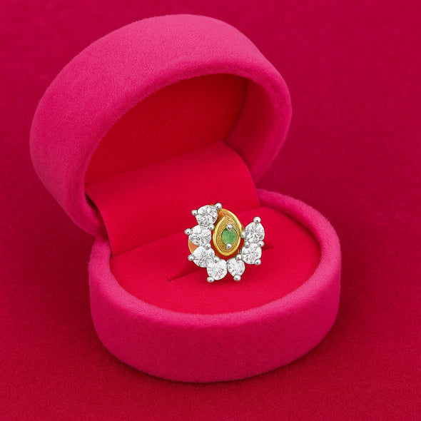 White CZ & Green Emerald Accent Nose Pin - Sterling Silver Gold Plated