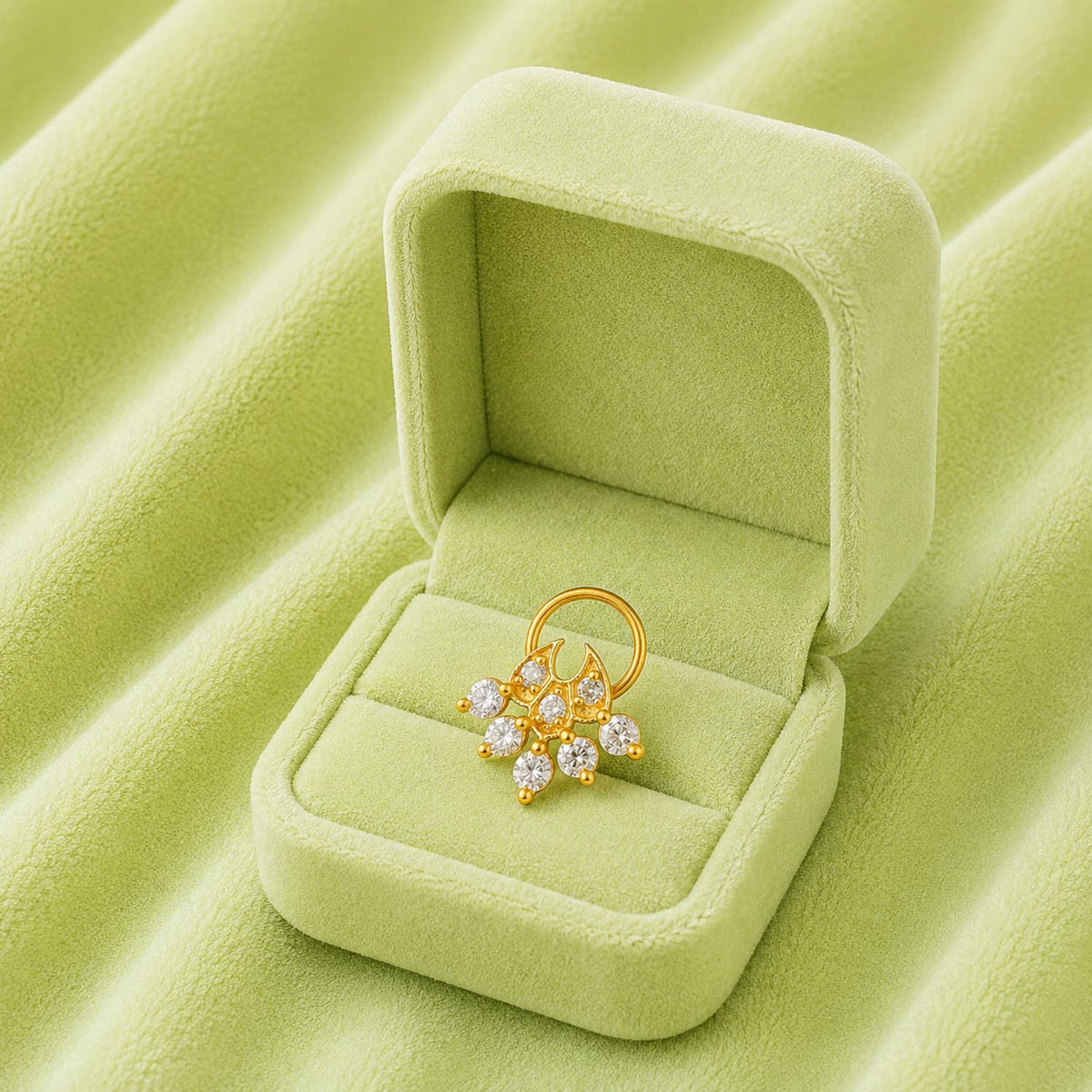White CZ in Crescent Drop Ethnic Nose Pin - Sterling Silver Gold Plated