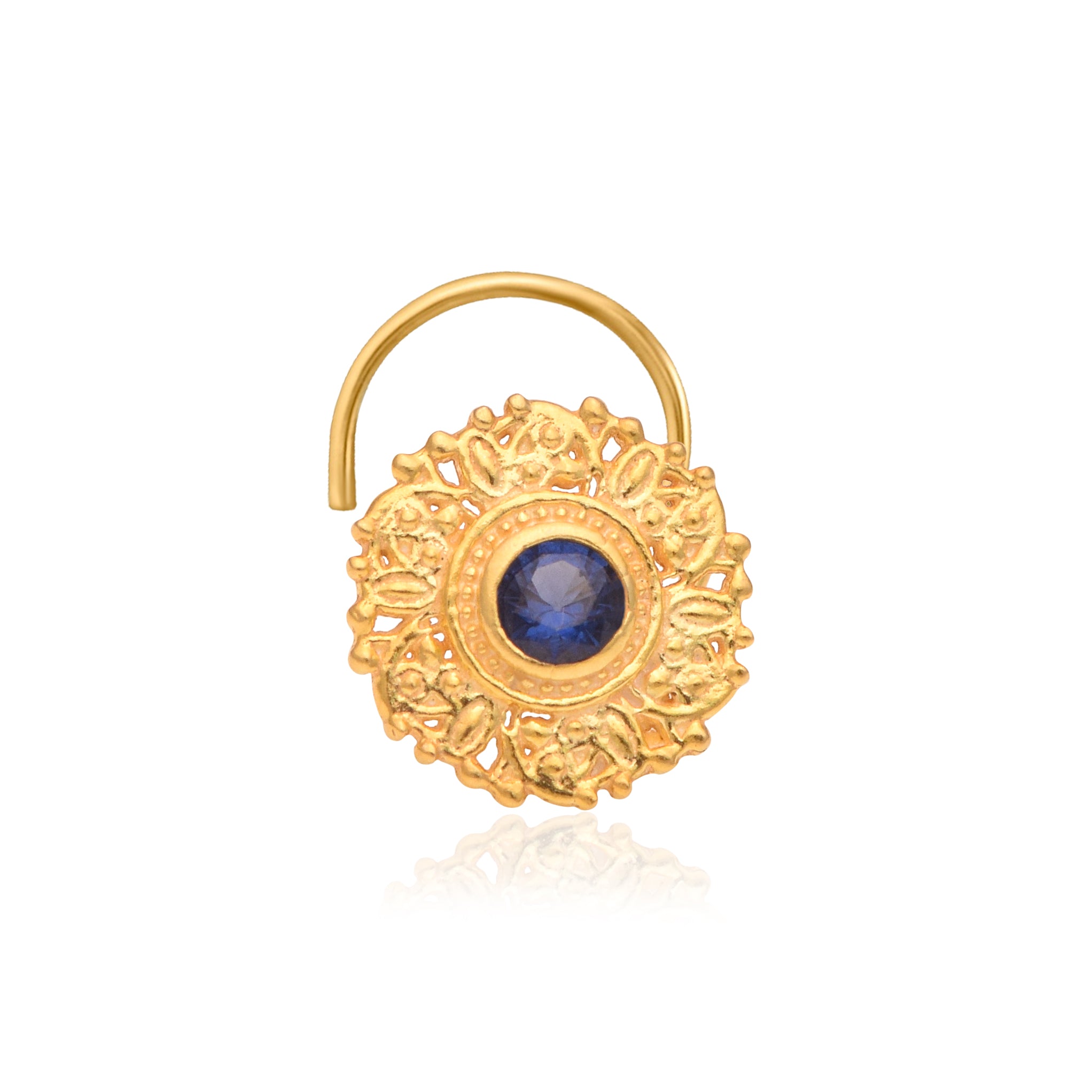Multi Stone Vintage Floral Filigree Nose Pin – Gold Plated 925 Sterling Silver