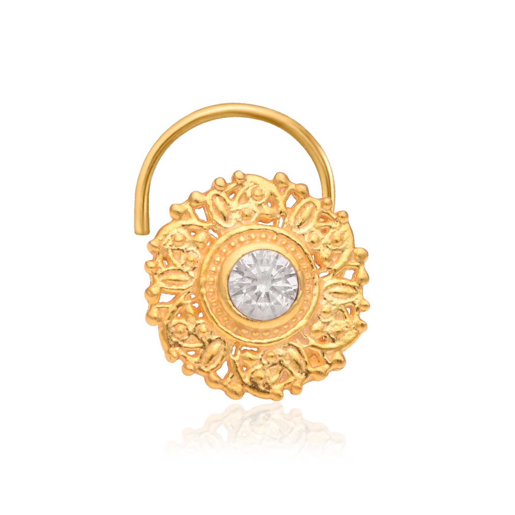 Multi Stone Vintage Floral Filigree Nose Pin – Gold Plated 925 Sterling Silver