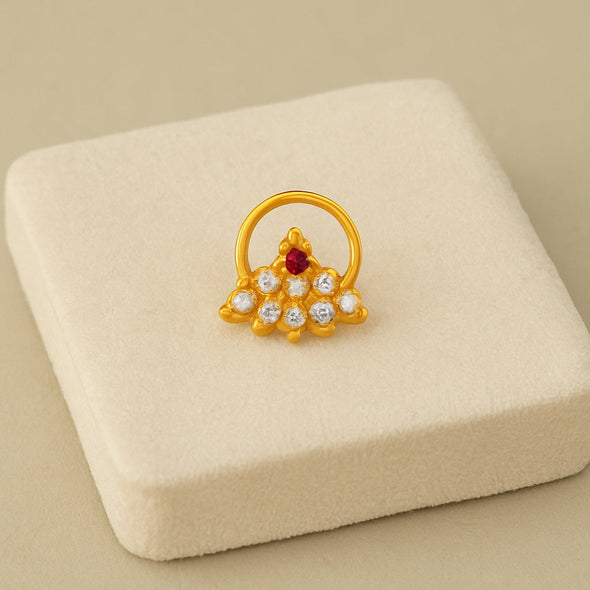 White & Pink CZ Cluster Traditional Nose Pin - Sterling Silver Gold Plated