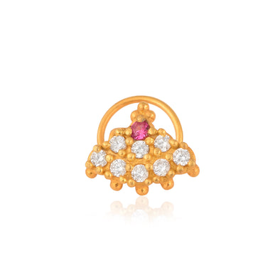 White & Pink CZ Cluster Traditional Nose Pin - Sterling Silver Gold Plated