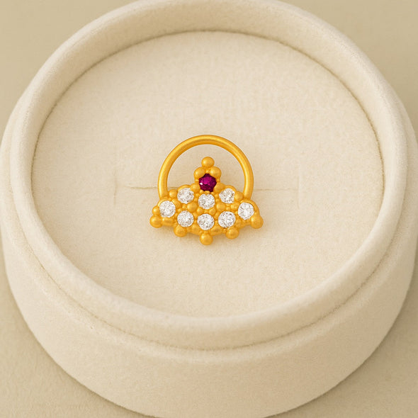 White & Pink CZ Cluster Traditional Nose Pin - Sterling Silver Gold Plated