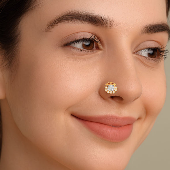 White CZ & Granet Gemstone Eyes Crab Nose Pin - Sterling Silver Gold Plated